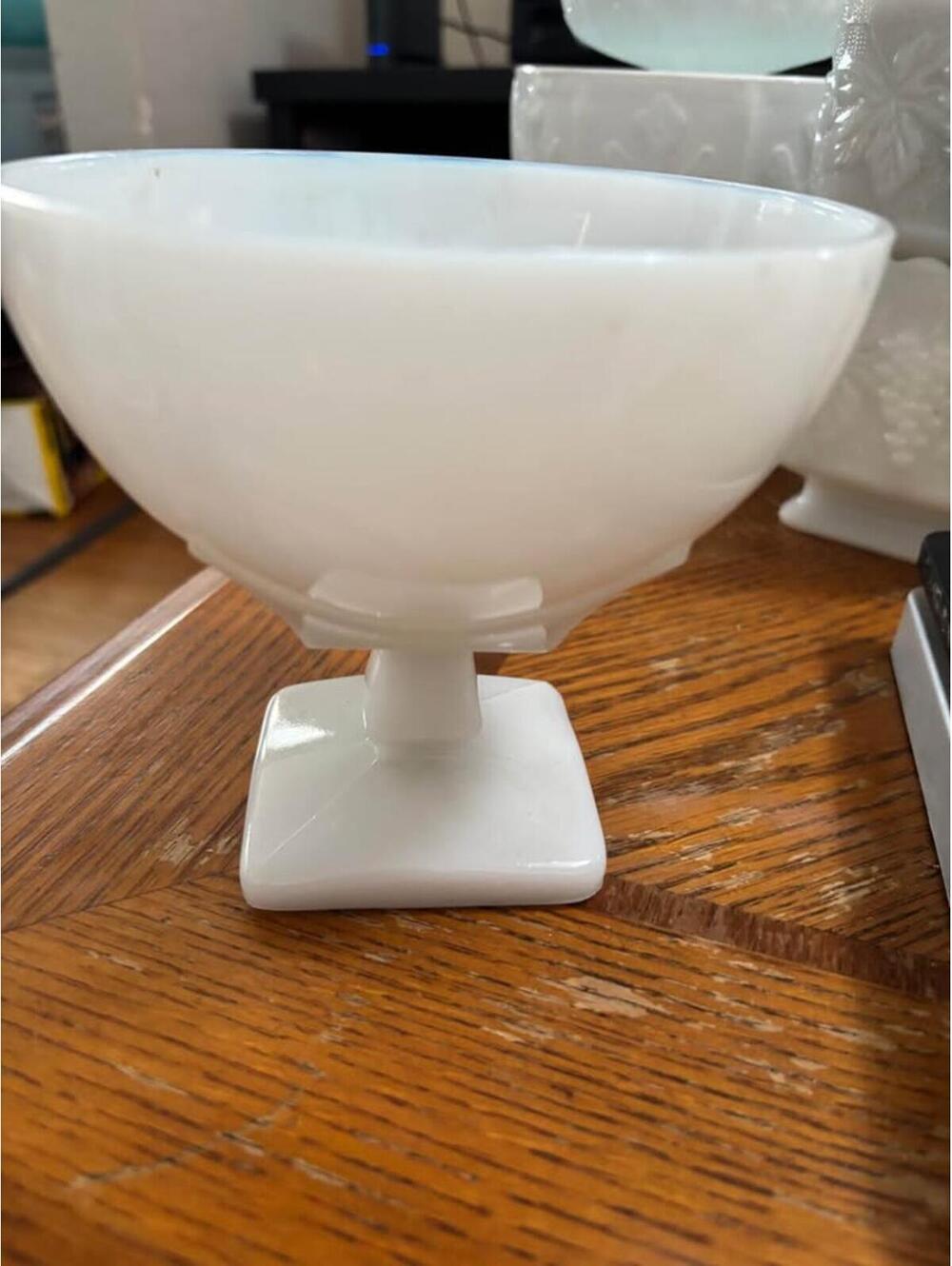 White Milk Glass Compote Bowl 4.5 inches tall